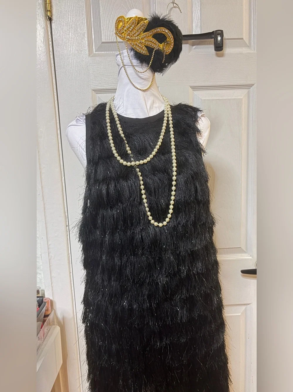 Flapper costume, accessories Feather Crystal Headpiece with Black Feathers -